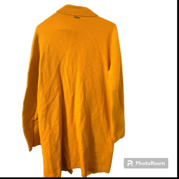 Sioni Wool Blend Ribbed Long Line Open Front Cardigan Mustard Size Medium. - Picture 2 of 4